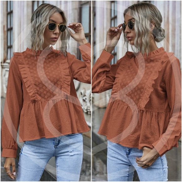 boho Eyelet Embroidered Babydoll top - MUSTARD - Picture 3 of 13